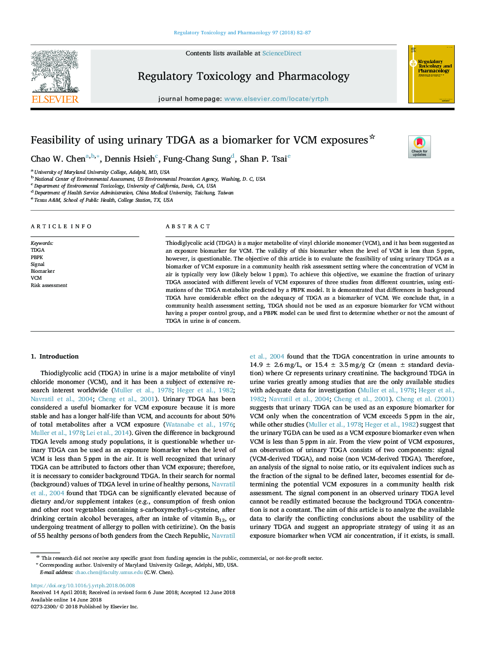 Feasibility of using urinary TDGA as a biomarker for VCM exposures