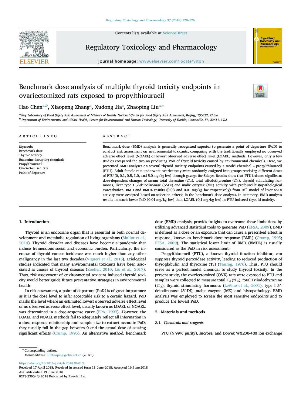 Benchmark dose analysis of multiple thyroid toxicity endpoints in ovariectomized rats exposed to propylthiouracil