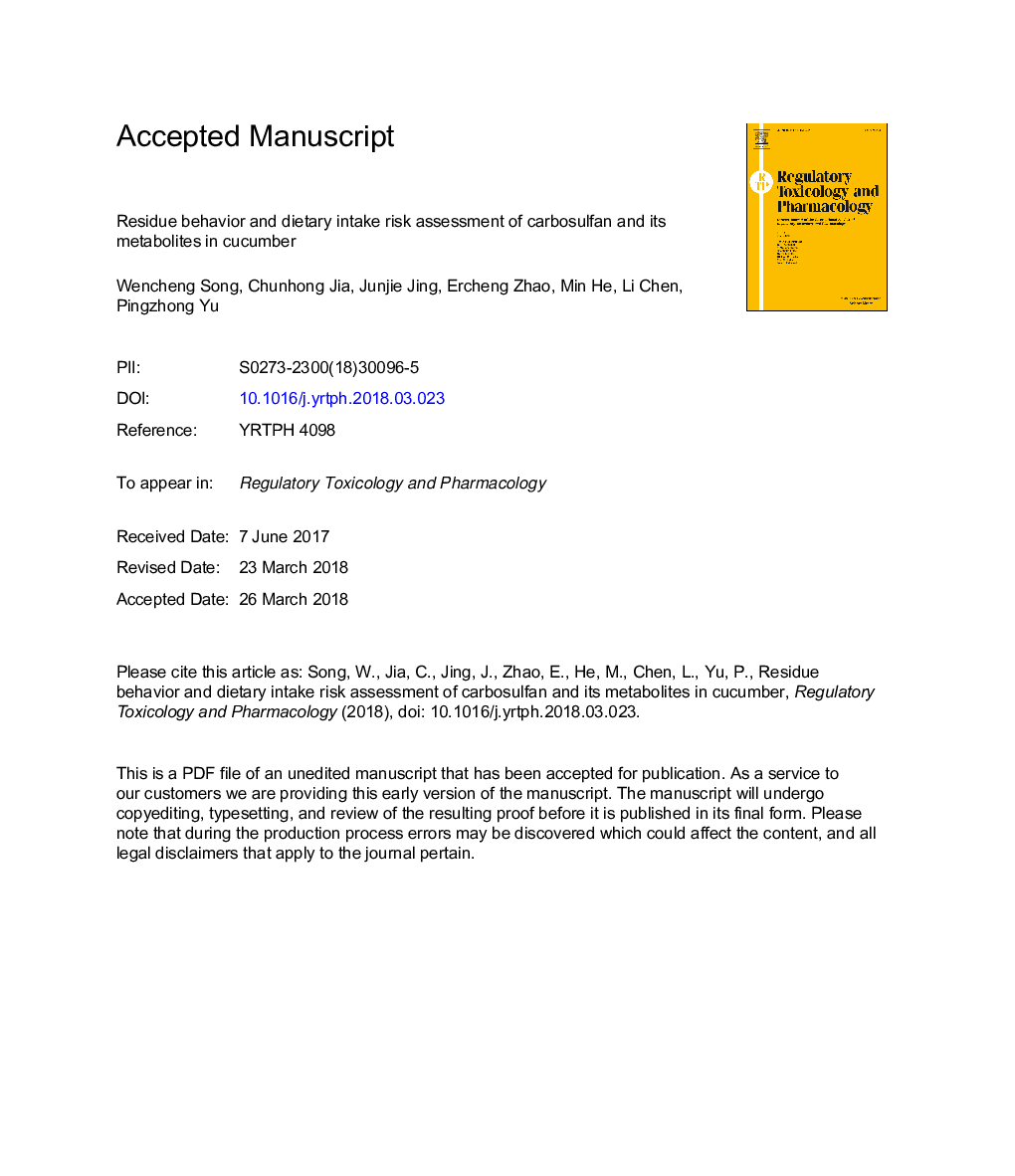 Residue behavior and dietary intake risk assessment of carbosulfan and its metabolites in cucumber