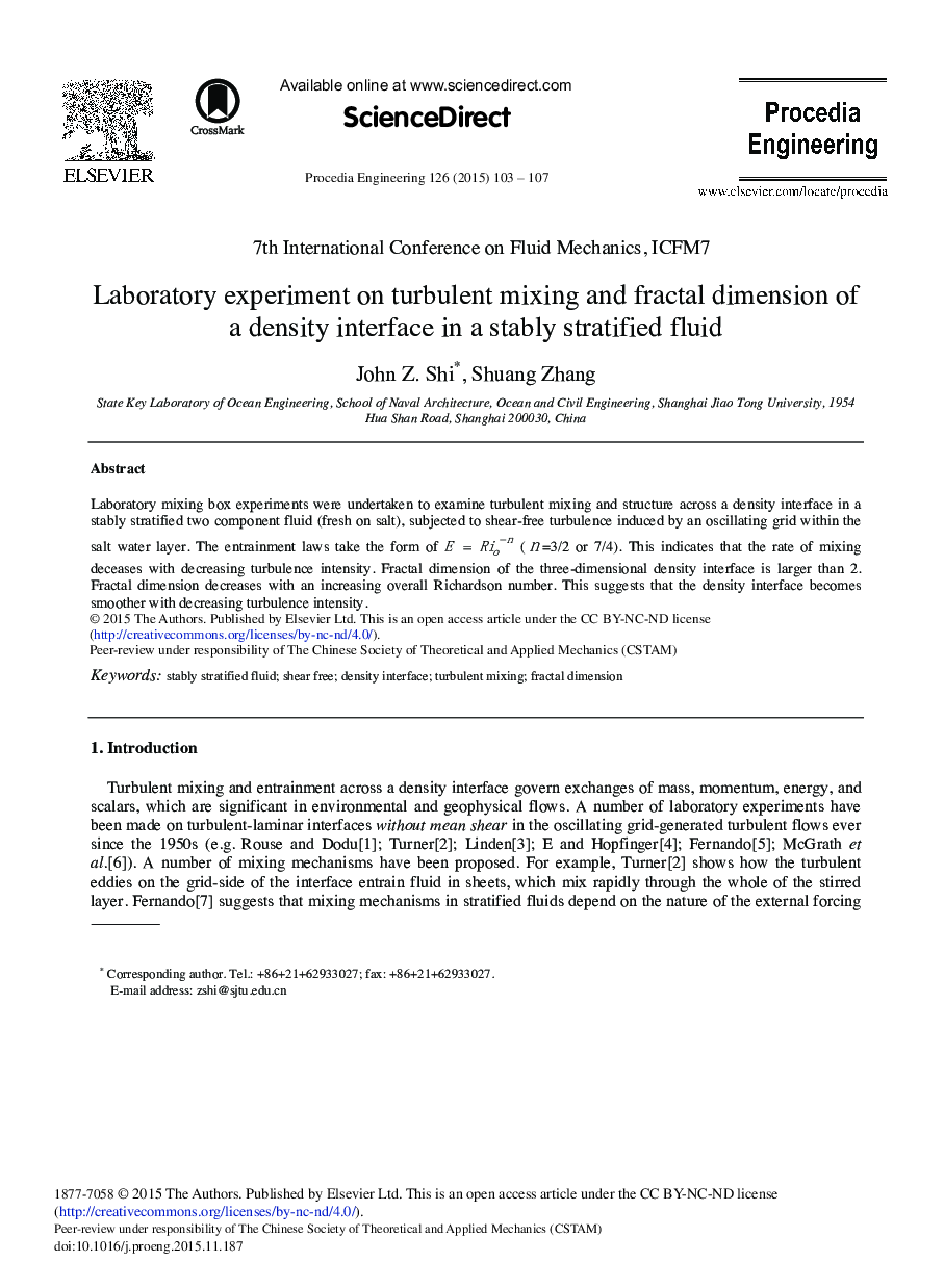 Laboratory Experiment on Turbulent Mixing and Fractal Dimension of a Density Interface in a Stably Stratified Fluid 