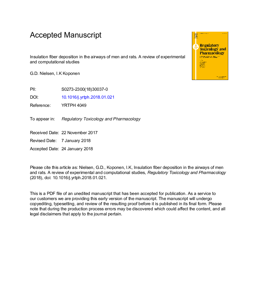 Insulation fiber deposition in the airways of men and rats. A review of experimental and computational studies