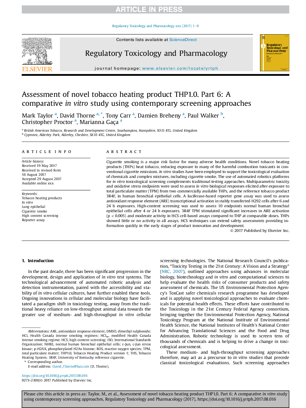 Assessment of novel tobacco heating product THP1.0. Part 6: A comparative inÂ vitro study using contemporary screening approaches