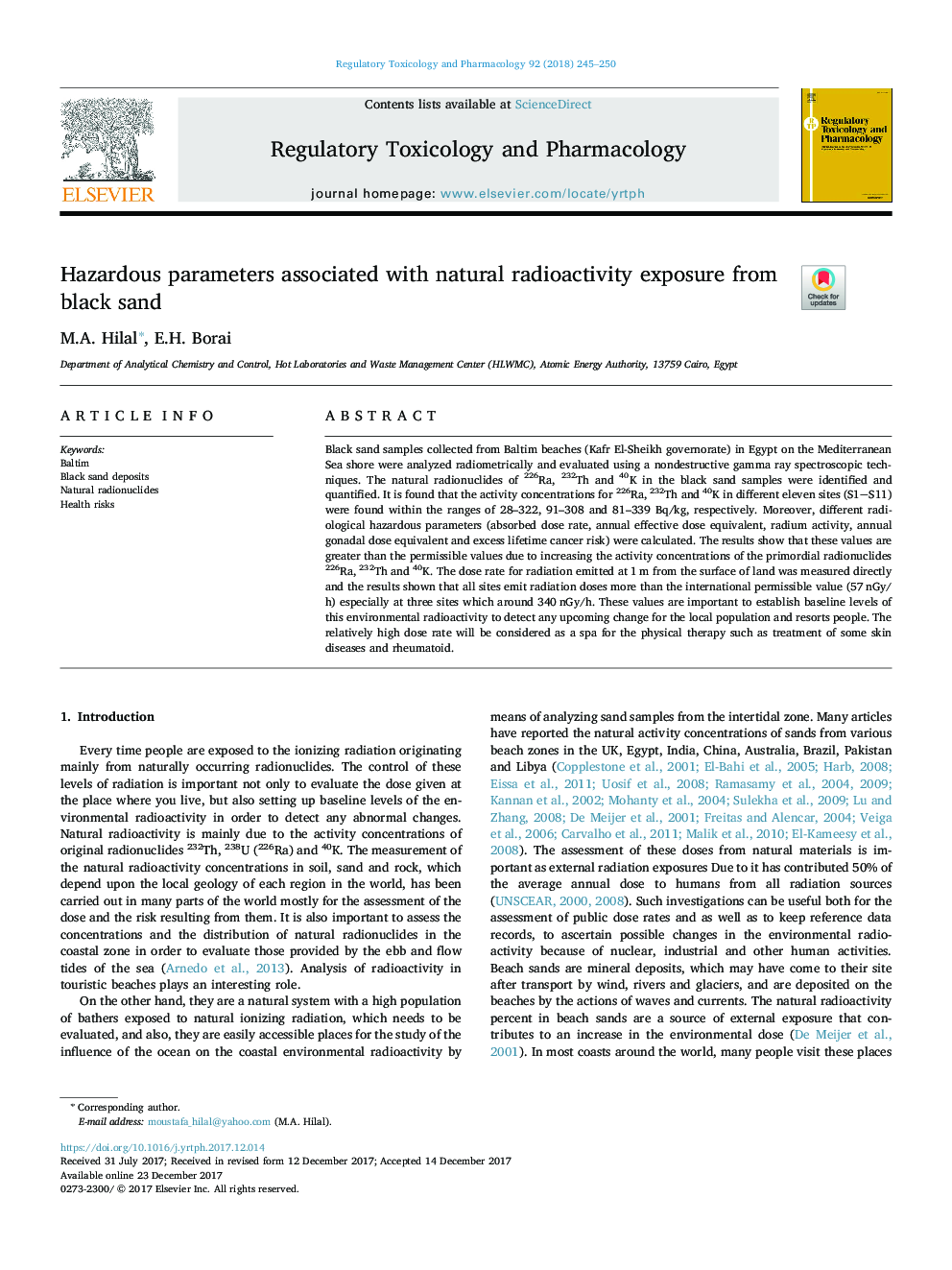 Hazardous parameters associated with natural radioactivity exposure from black sand