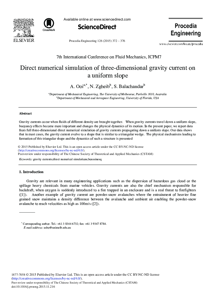 Direct Numerical Simulation of Three-dimensional Gravity Current on a Uniform Slope 