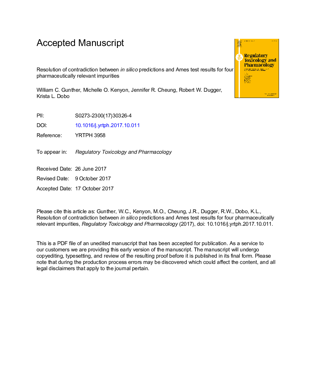 Resolution of contradiction between in silico predictions and Ames test results for four pharmaceutically relevant impurities