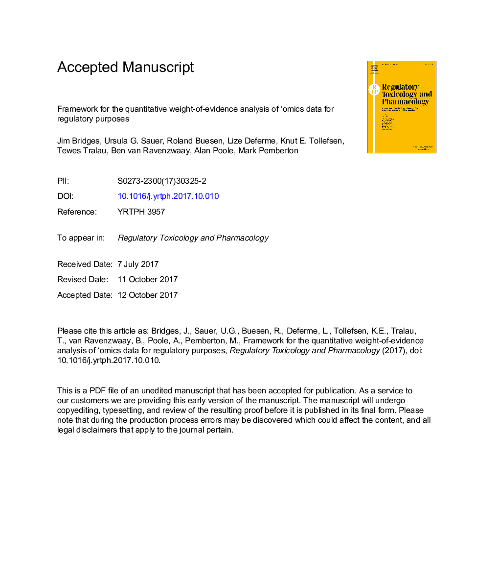 Framework for the quantitative weight-of-evidence analysis of 'omics data for regulatory purposes