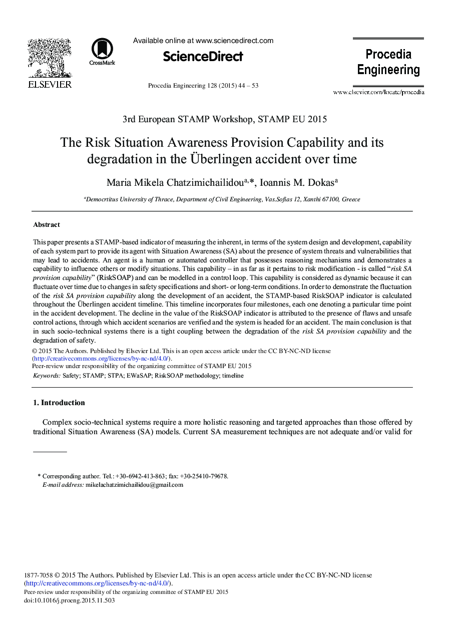 The Risk Situation Awareness Provision Capability and its Degradation in the Überlingen Accident over Time 