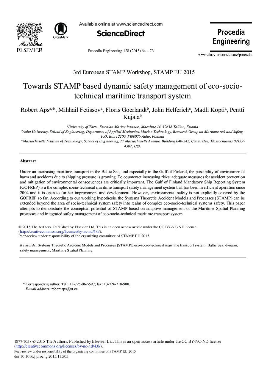 Towards STAMP Based Dynamic Safety Management of Eco-Socio-Technical Maritime Transport System 