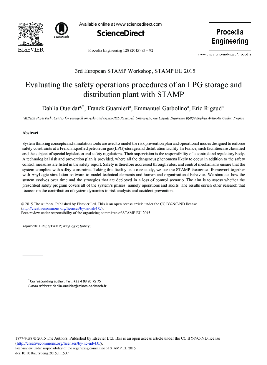 Evaluating the Safety Operations Procedures of an LPG Storage and Distribution Plant with STAMP 