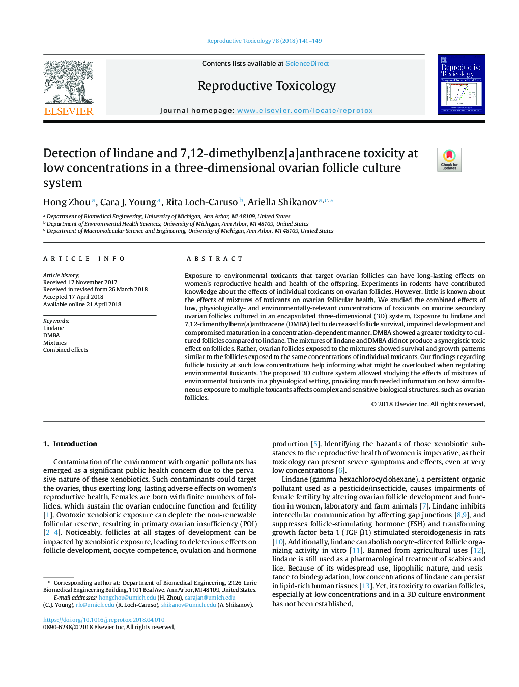 Detection of lindane and 7,12-dimethylbenz[a]anthracene toxicity at low concentrations in a three-dimensional ovarian follicle culture system