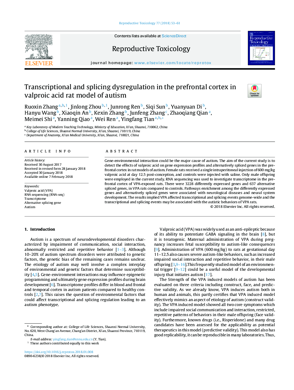 Transcriptional and splicing dysregulation in the prefrontal cortex in valproic acid rat model of autism