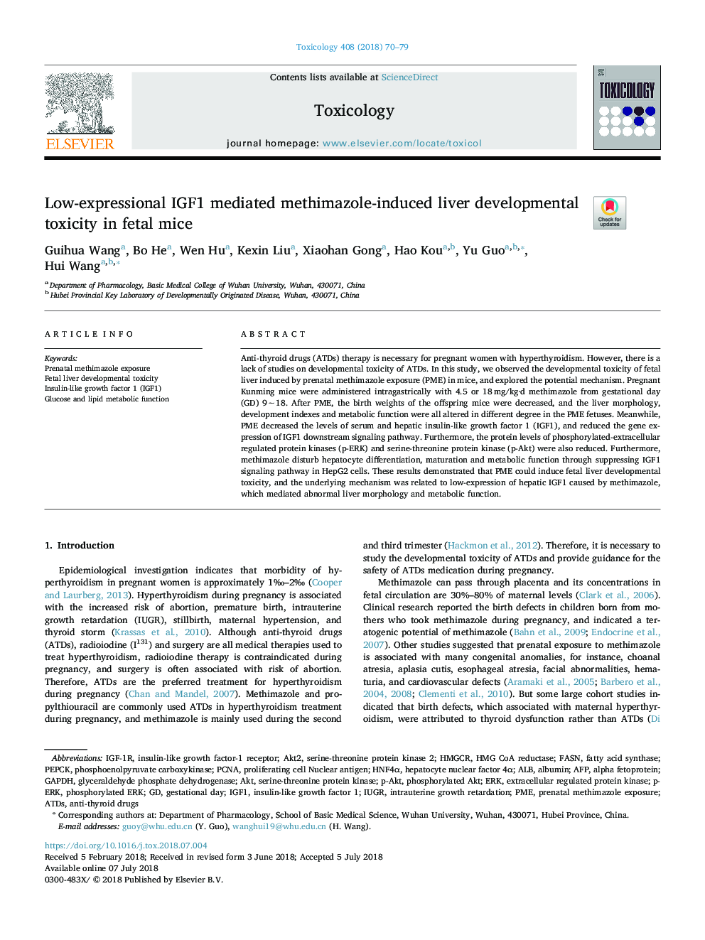 Low-expressional IGF1 mediated methimazole-induced liver developmental toxicity in fetal mice