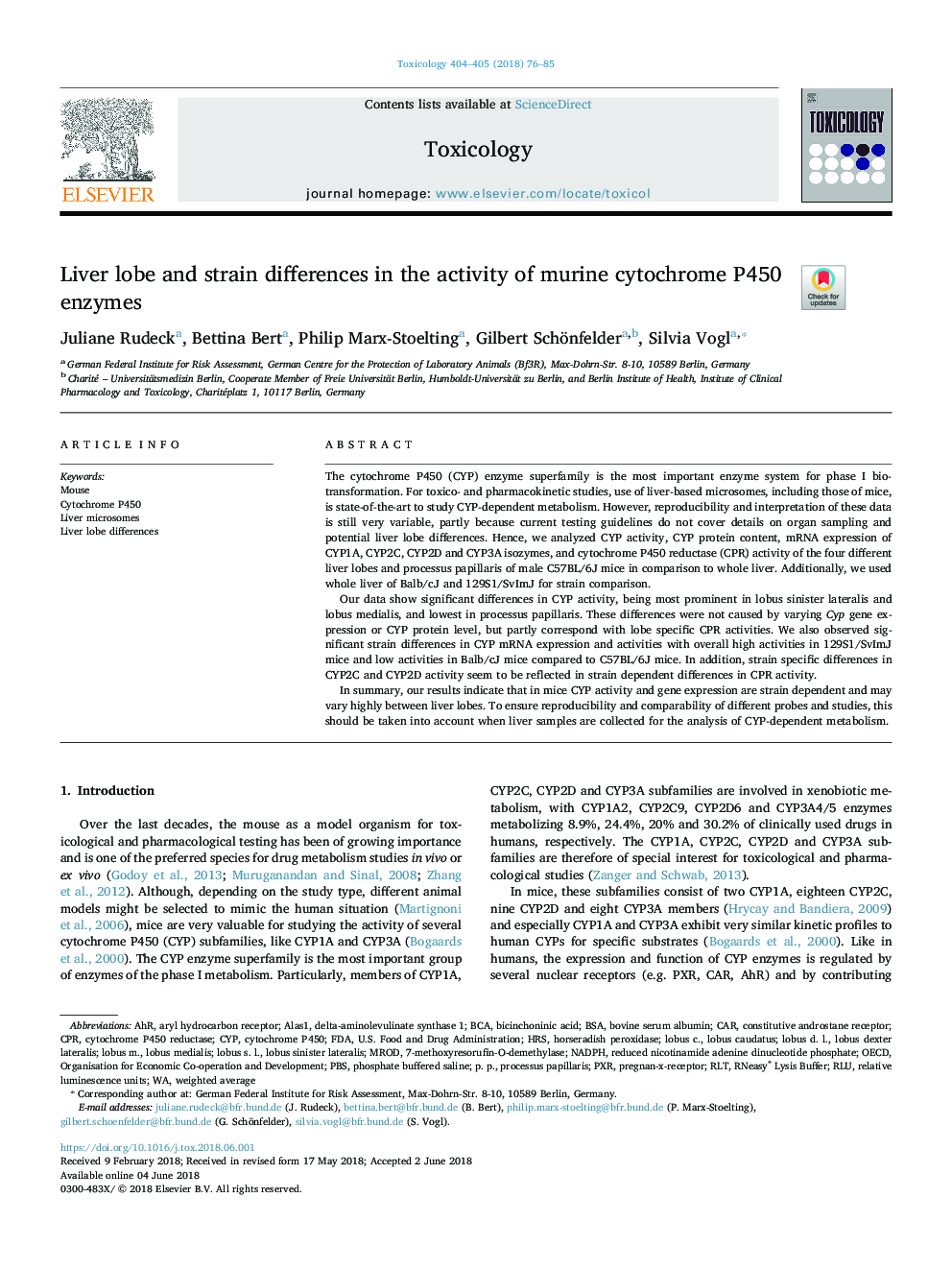 Liver lobe and strain differences in the activity of murine cytochrome P450 enzymes