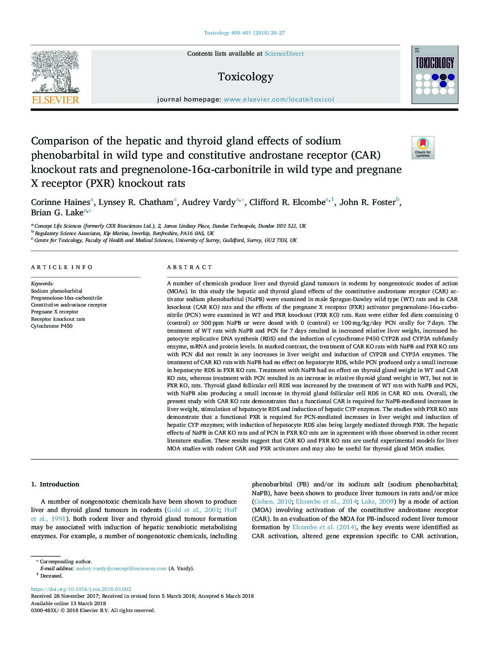 Comparison of the hepatic and thyroid gland effects of sodium phenobarbital in wild type and constitutive androstane receptor (CAR) knockout rats and pregnenolone-16Î±-carbonitrile in wild type and pregnane X receptor (PXR) knockout rats