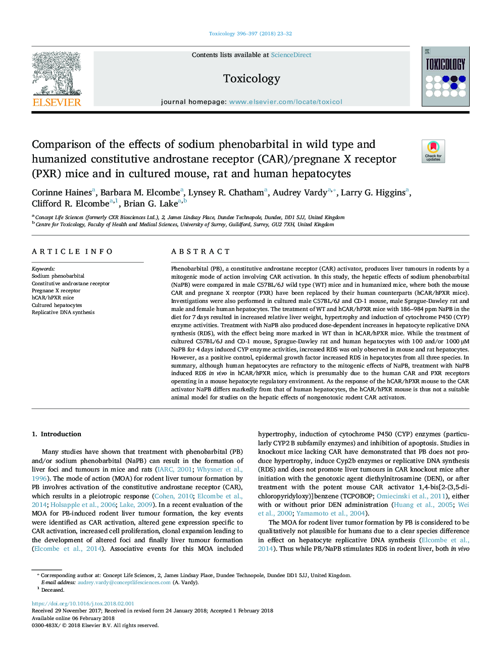 Comparison of the effects of sodium phenobarbital in wild type and humanized constitutive androstane receptor (CAR)/pregnane X receptor (PXR) mice and in cultured mouse, rat and human hepatocytes