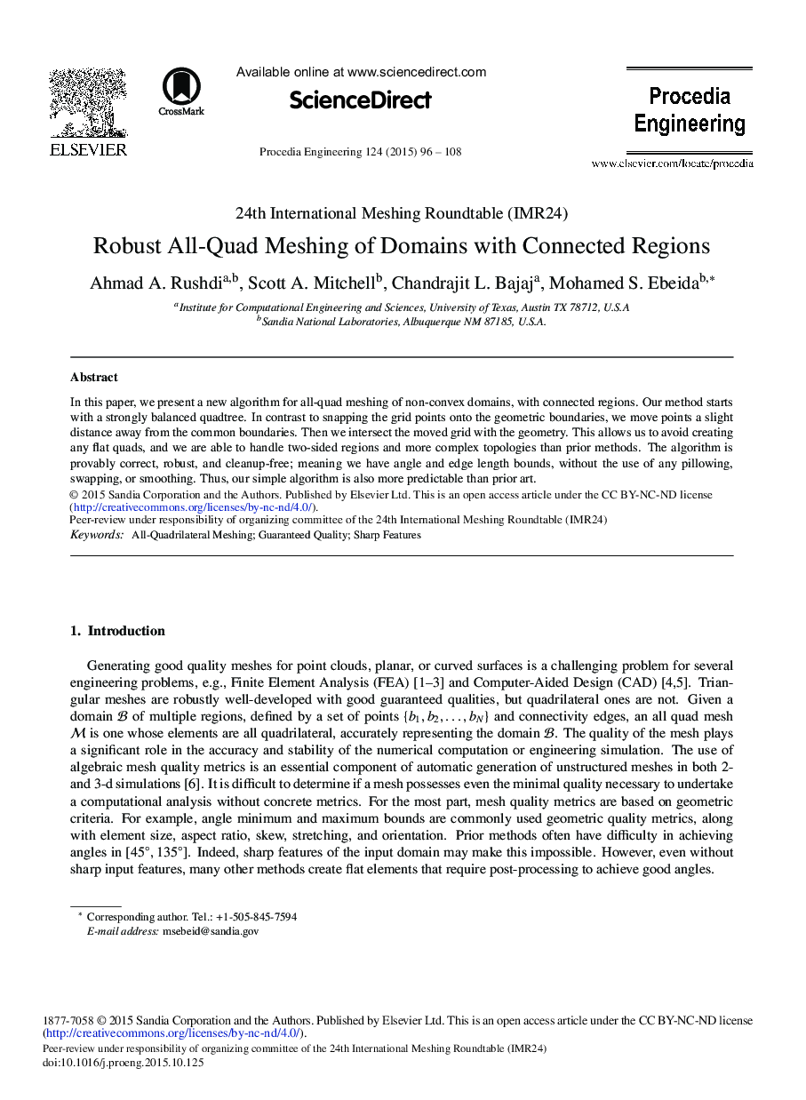 Robust All-quad Meshing of Domains with Connected Regions 