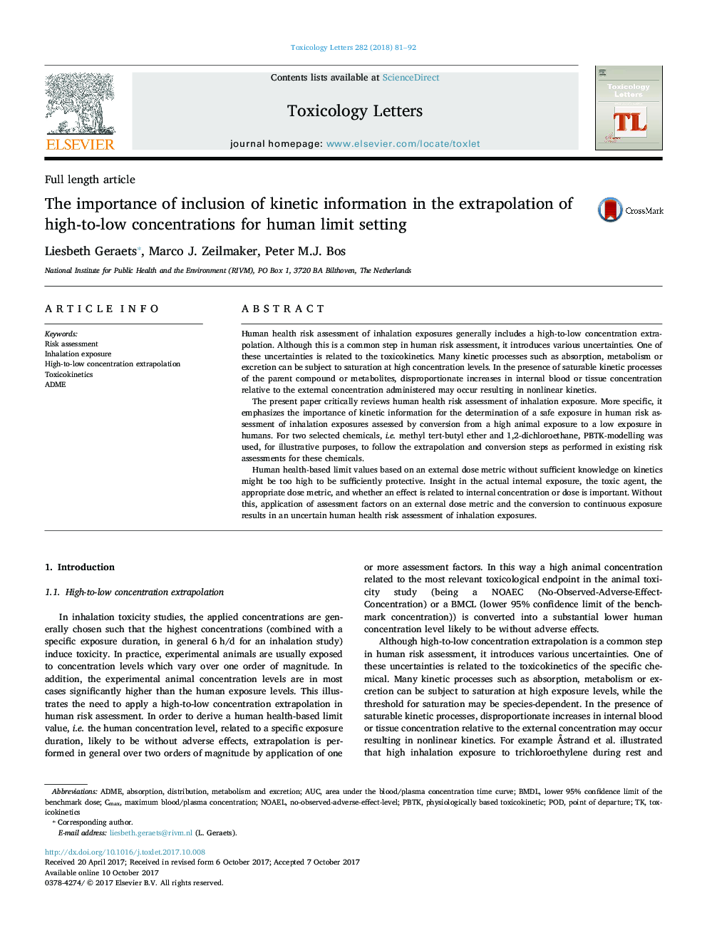 The importance of inclusion of kinetic information in the extrapolation of high-to-low concentrations for human limit setting