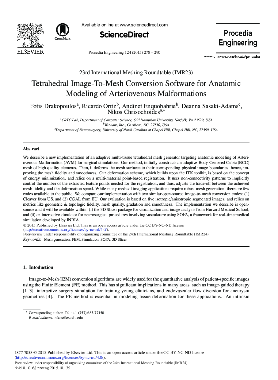 Tetrahedral Image-to-Mesh Conversion Software for Anatomic Modeling of Arteriovenous Malformations 