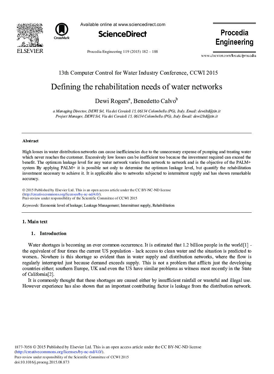 Defining the Rehabilitation Needs of Water Networks 