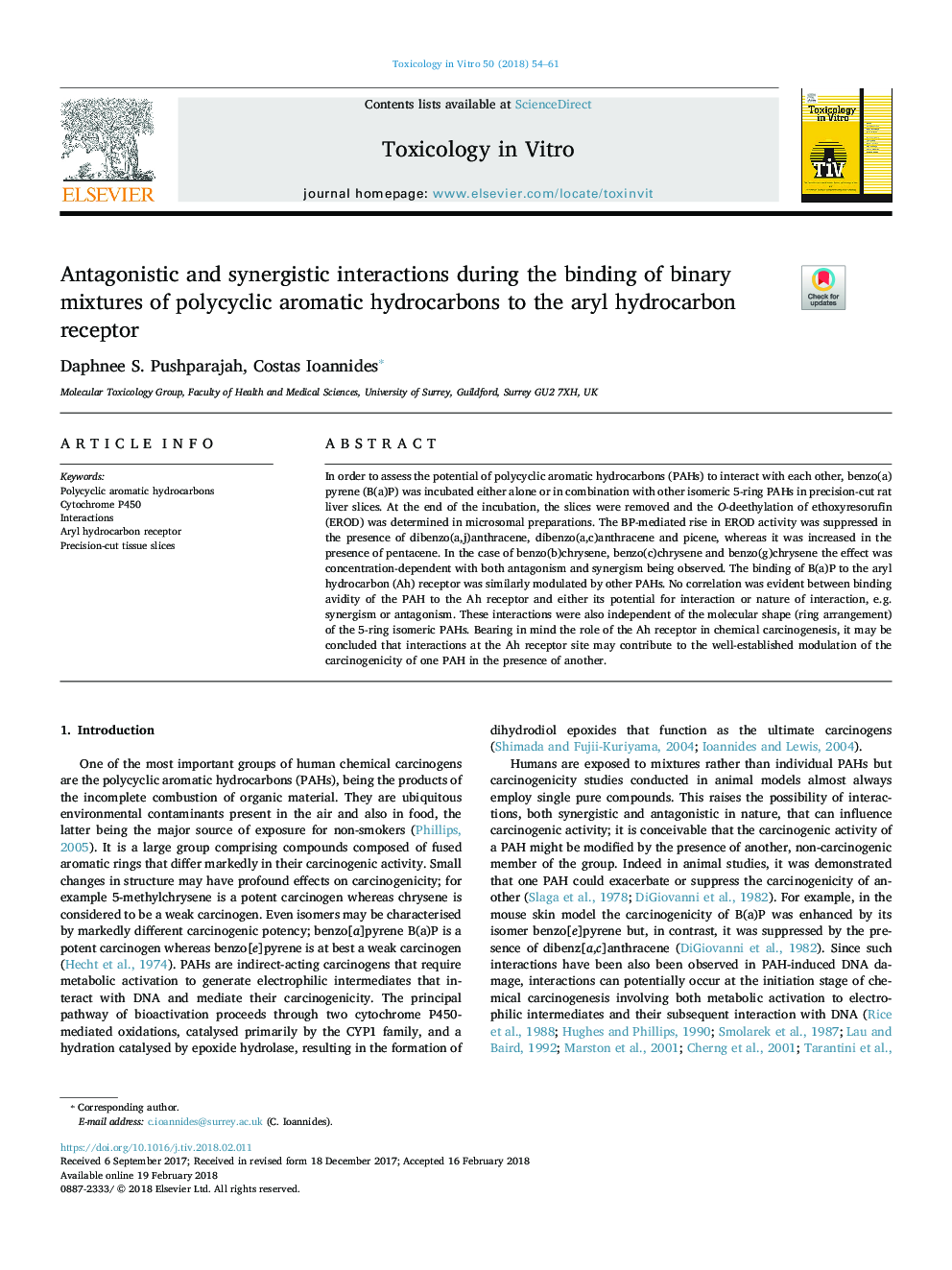 تعاملات آنتاگونیستی و سینرژیک در هنگام اتصال مخلوط های دوتایی از هیدروکربن های آروماتیک چند حلقه ای به گیرنده های آرویل هیدروکربن 