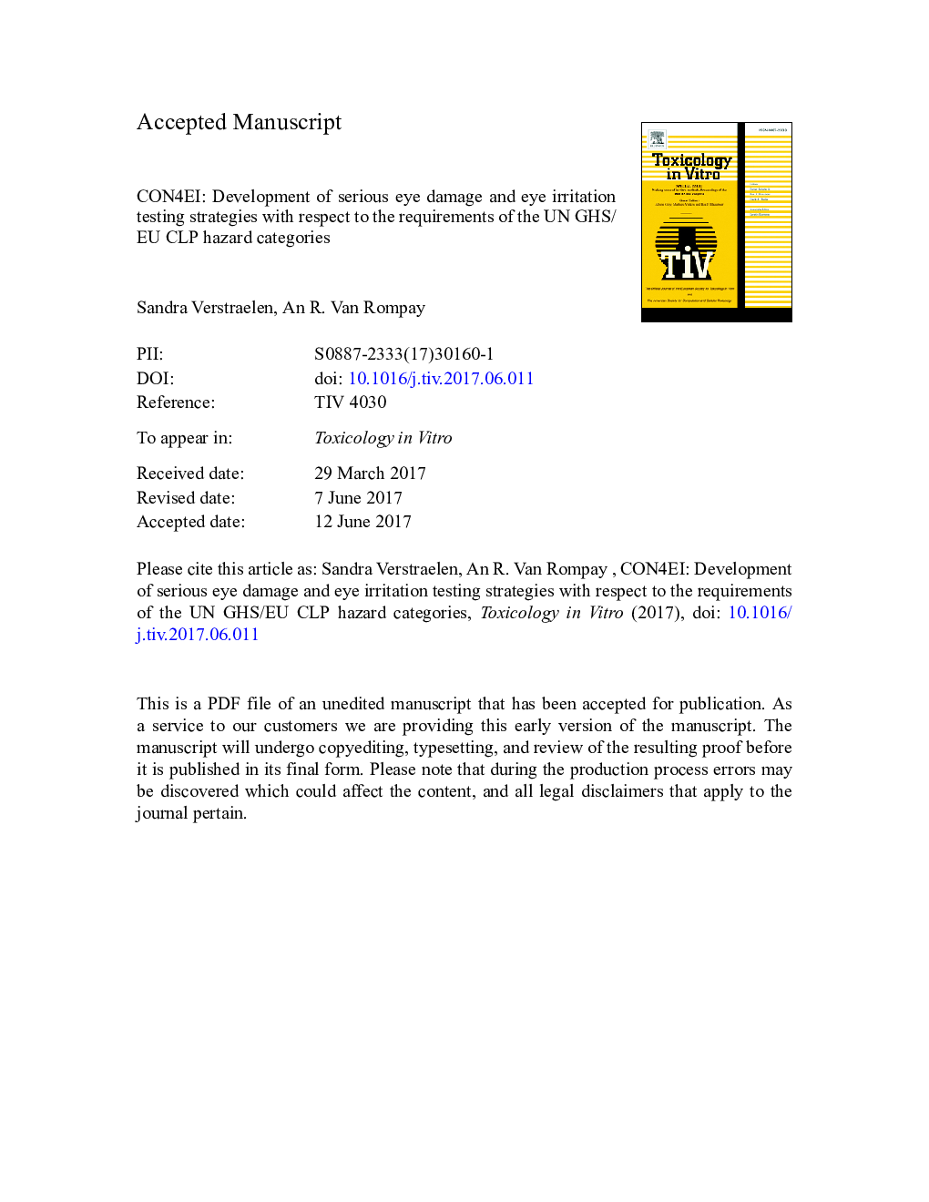 CON4EI: Development of serious eye damage and eye irritation testing strategies with respect to the requirements of the UN GHS/EU CLP hazard categories