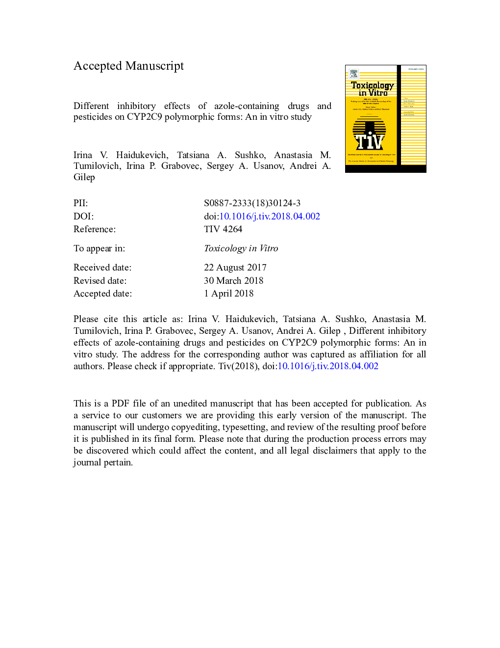 Different inhibitory effects of azole-containing drugs and pesticides on CYP2C9 polymorphic forms: An in vitro study