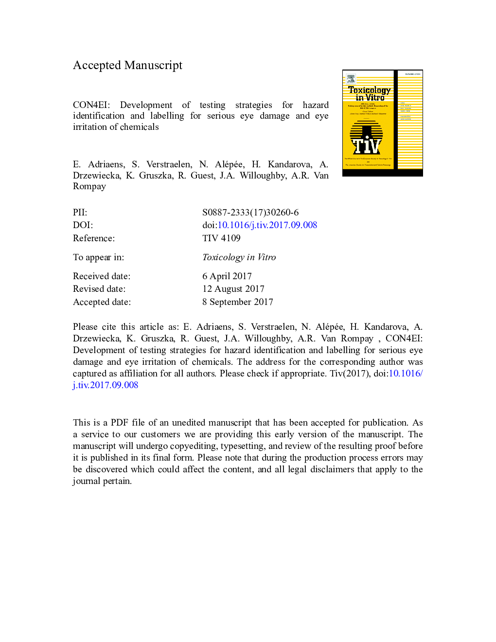 CON4EI: Development of testing strategies for hazard identification and labelling for serious eye damage and eye irritation of chemicals