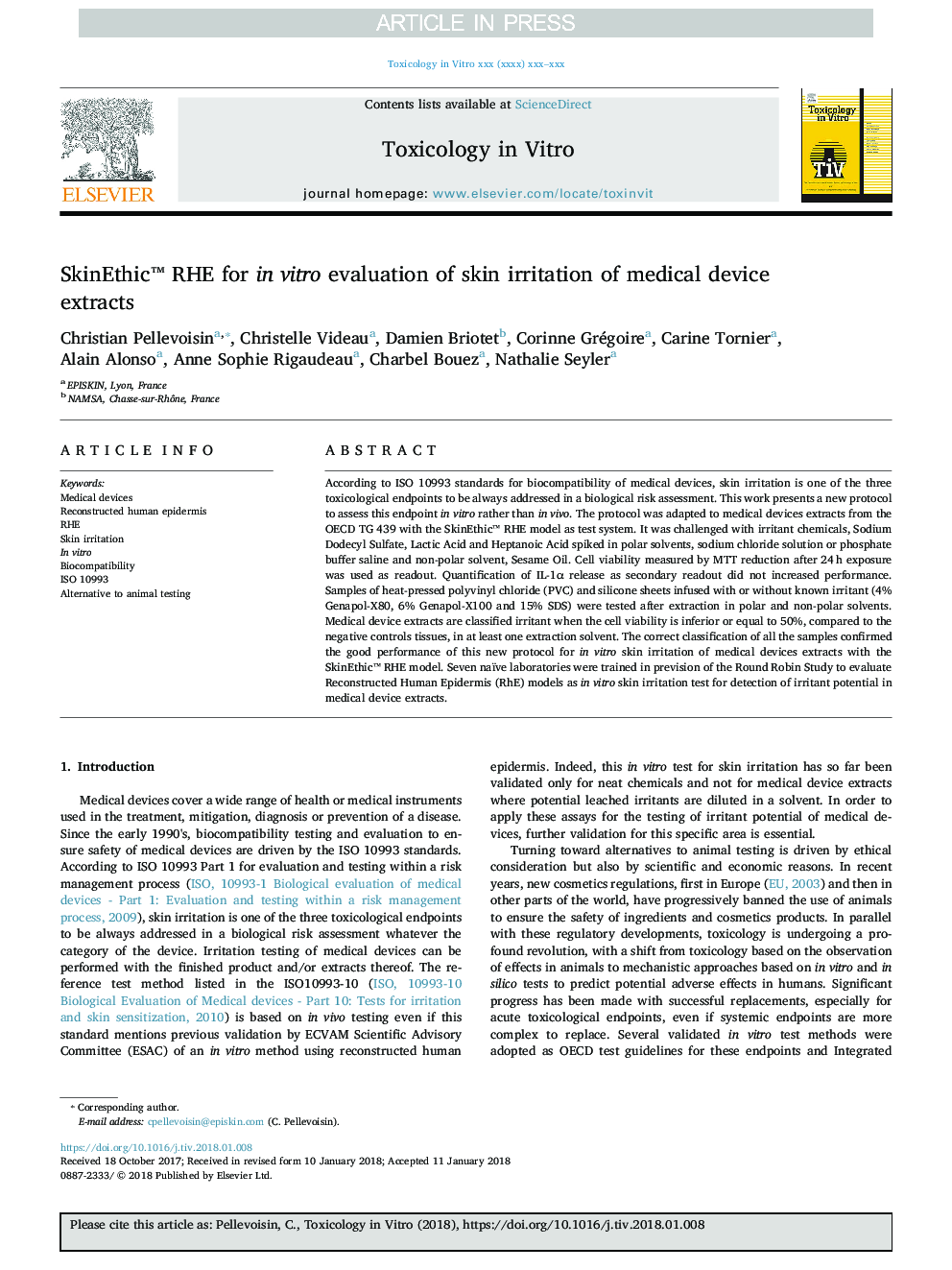 SkinEthicâ¢ RHE for in vitro evaluation of skin irritation of medical device extracts