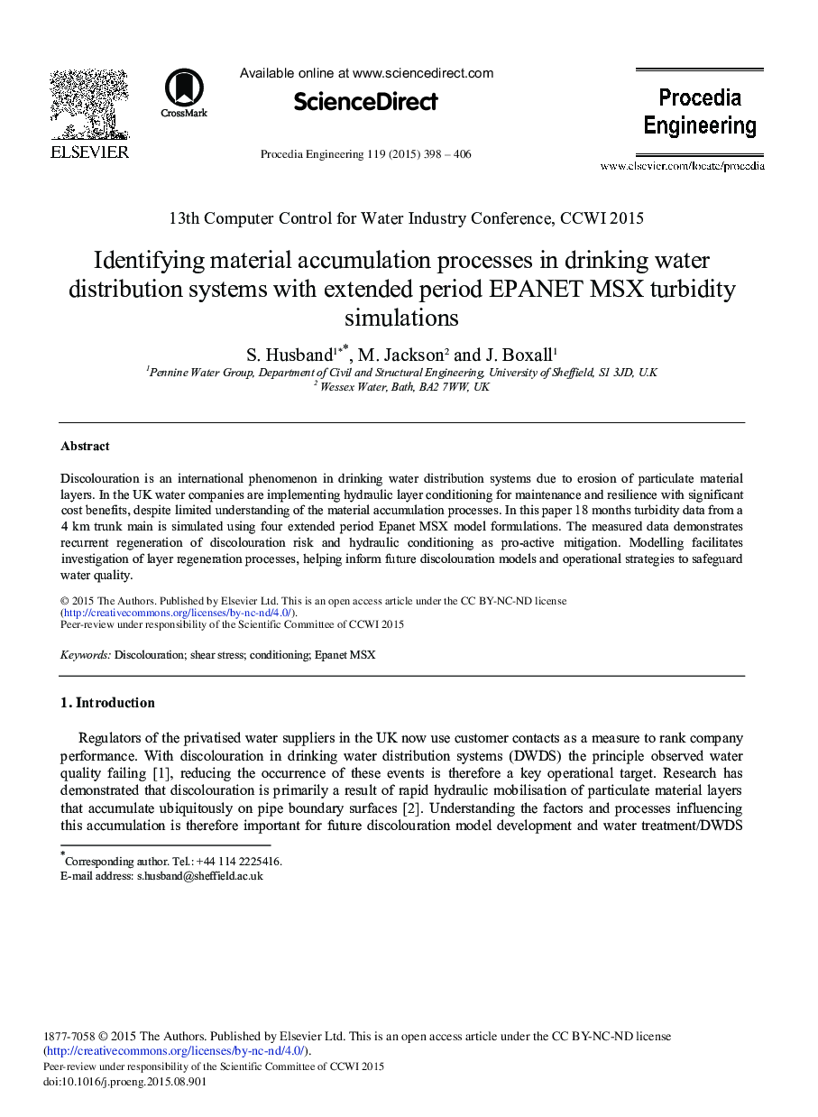 Identifying Material Accumulation Processes in Drinking Water Distribution Systems with Extended Period EPANET MSX Turbidity Simulations 