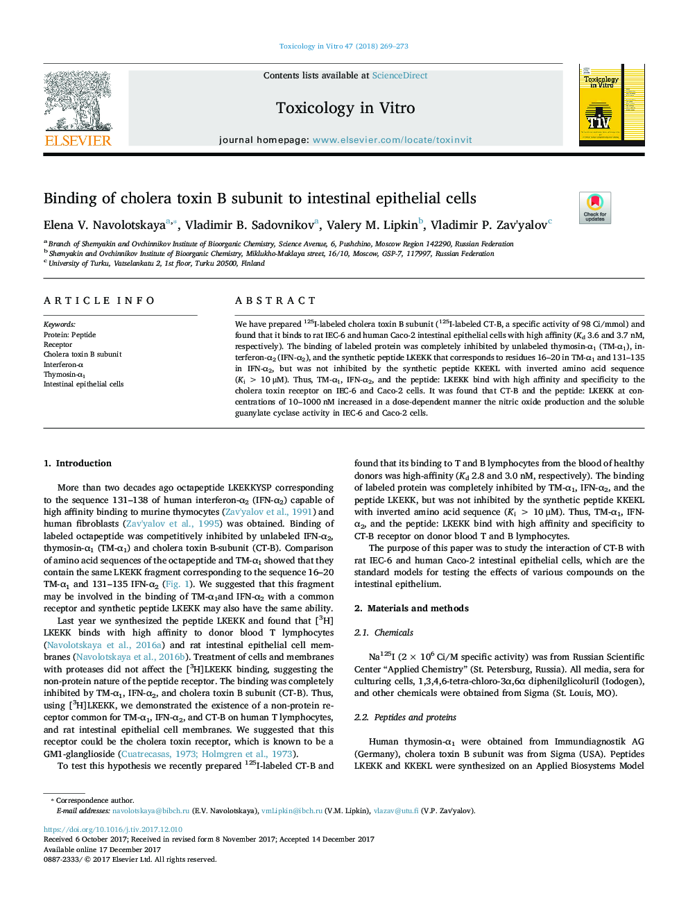 Binding of cholera toxin B subunit to intestinal epithelial cells