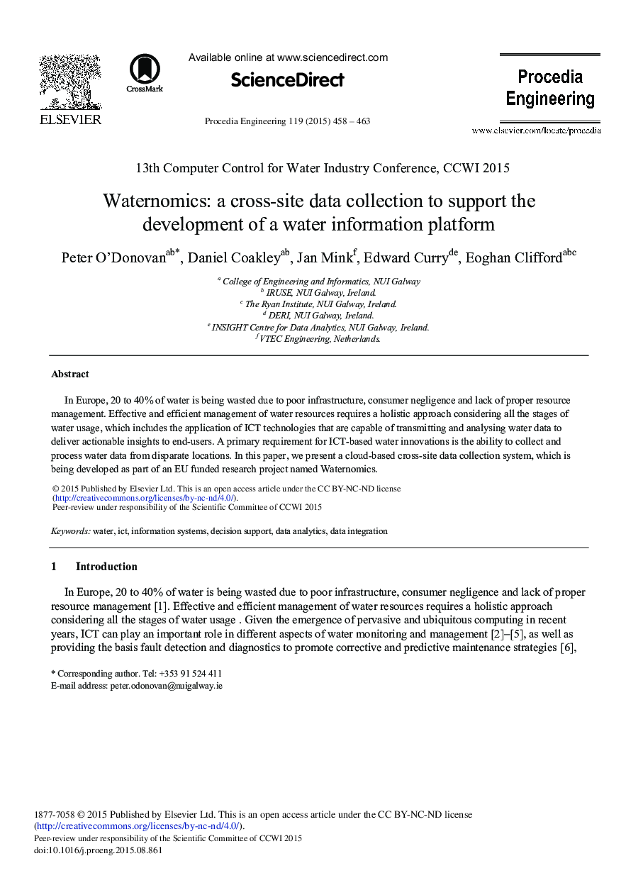 Waternomics: A Cross-site Data Collection to Support the Development of a Water Information Platform 