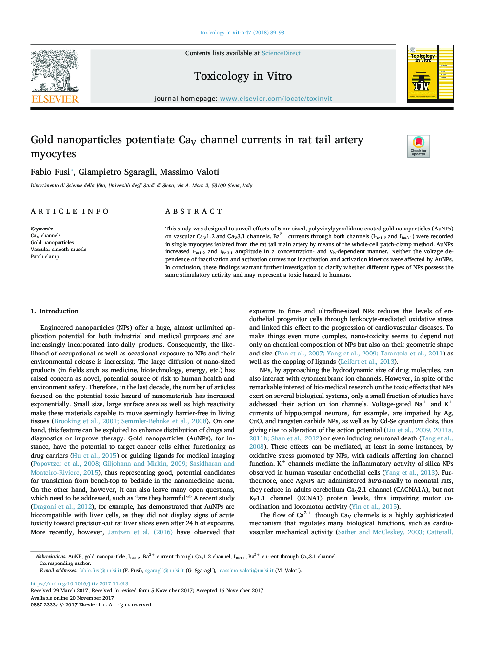 Gold nanoparticles potentiate CaV channel currents in rat tail artery myocytes