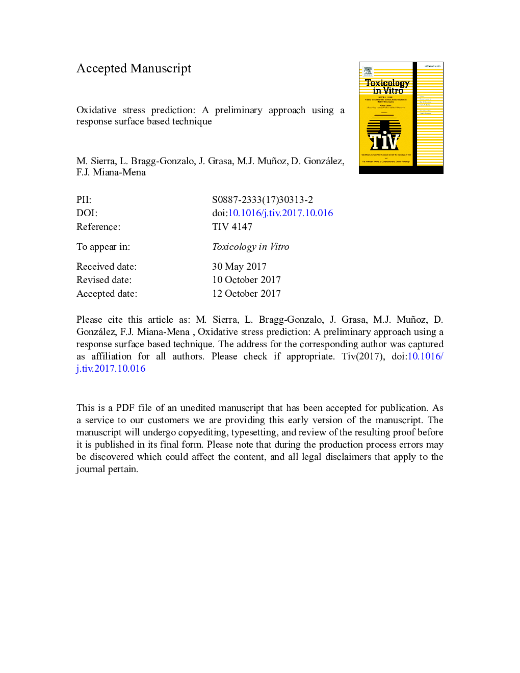 Oxidative stress prediction: A preliminary approach using a response surface based technique