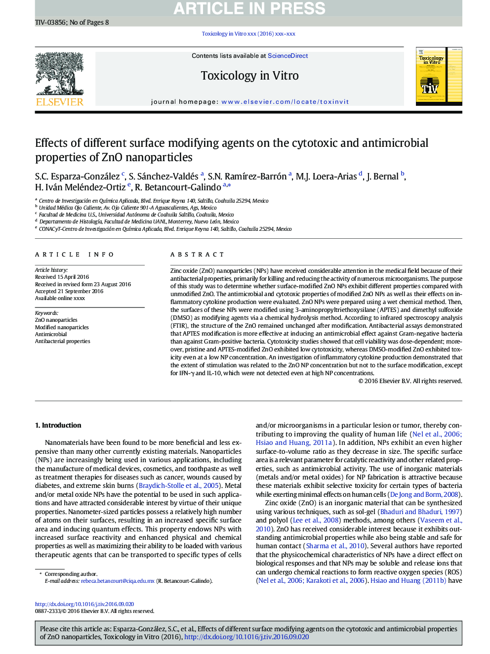 Effects of different surface modifying agents on the cytotoxic and antimicrobial properties of ZnO nanoparticles