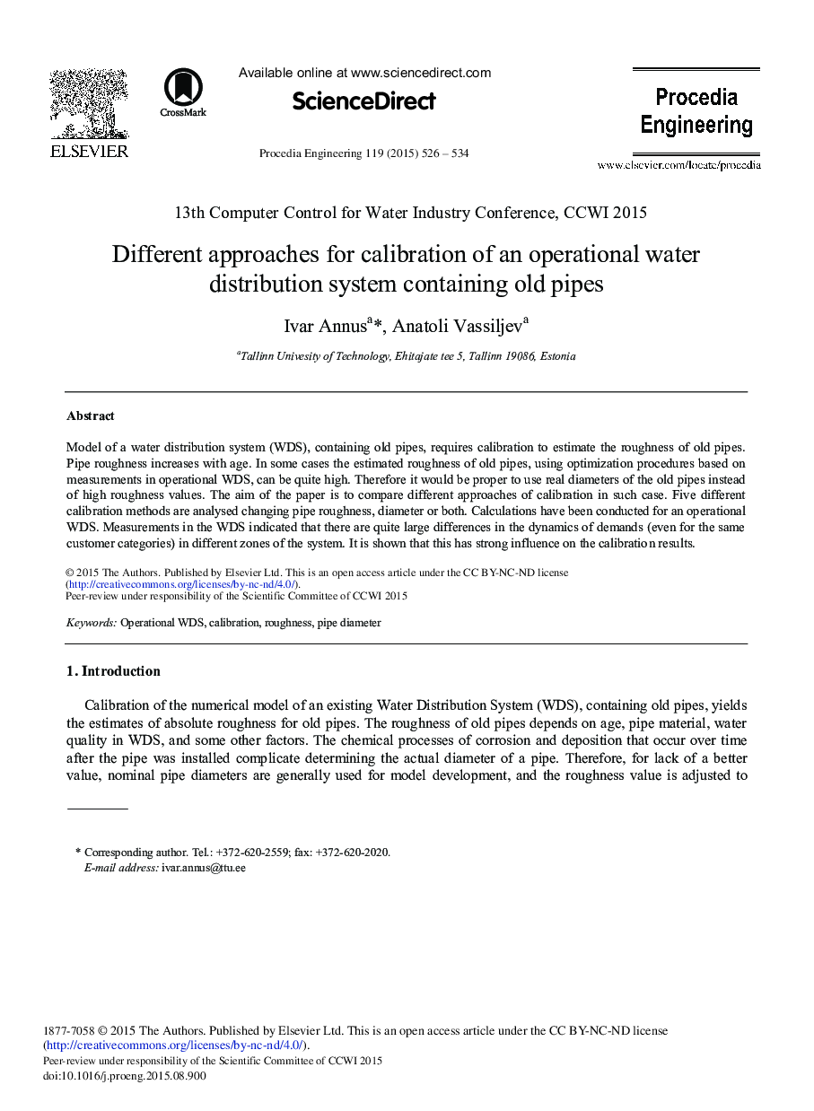 Different Approaches for Calibration of an Operational Water Distribution System Containing Old Pipes 