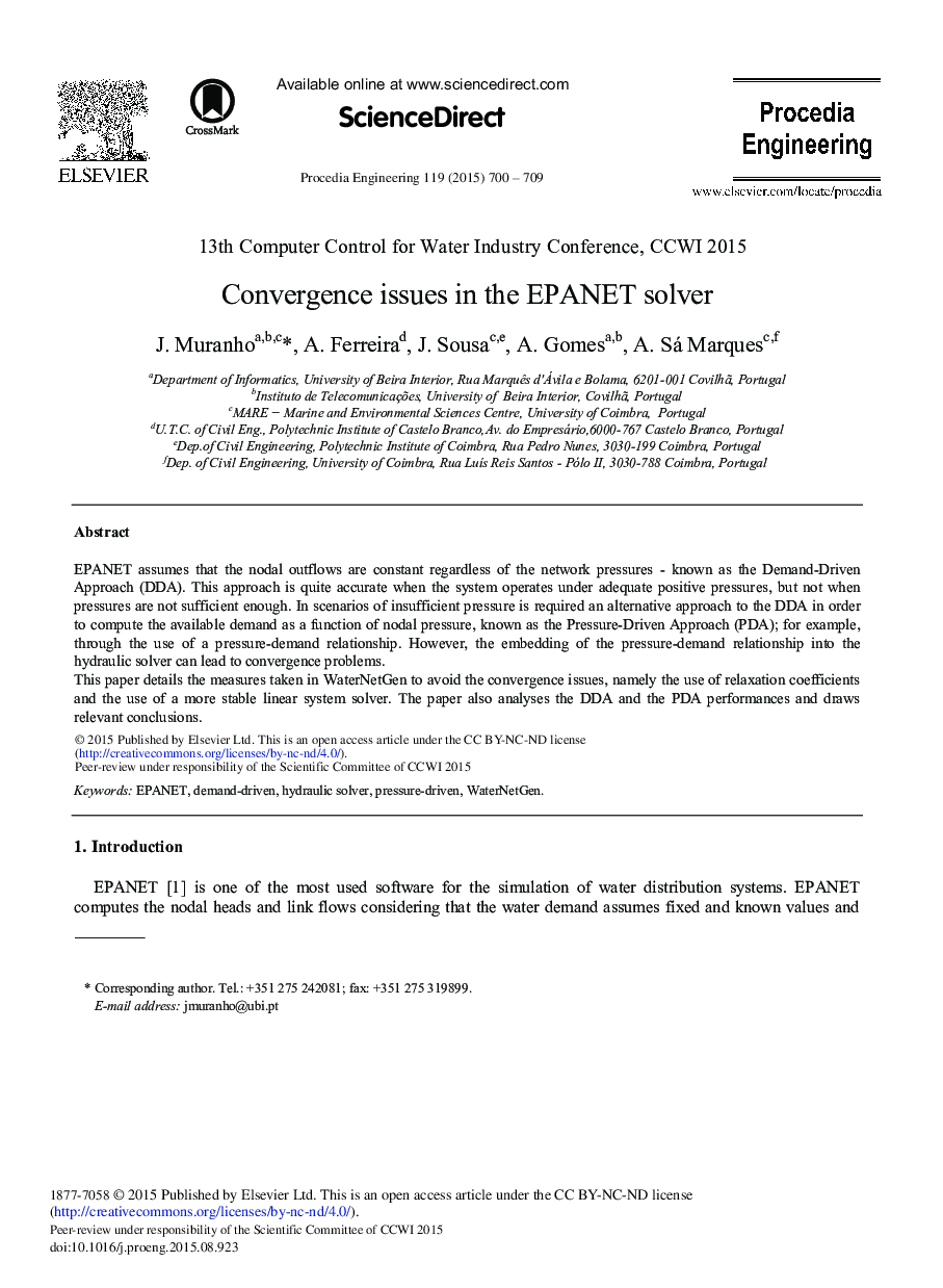 Convergence issues in the EPANET solver 