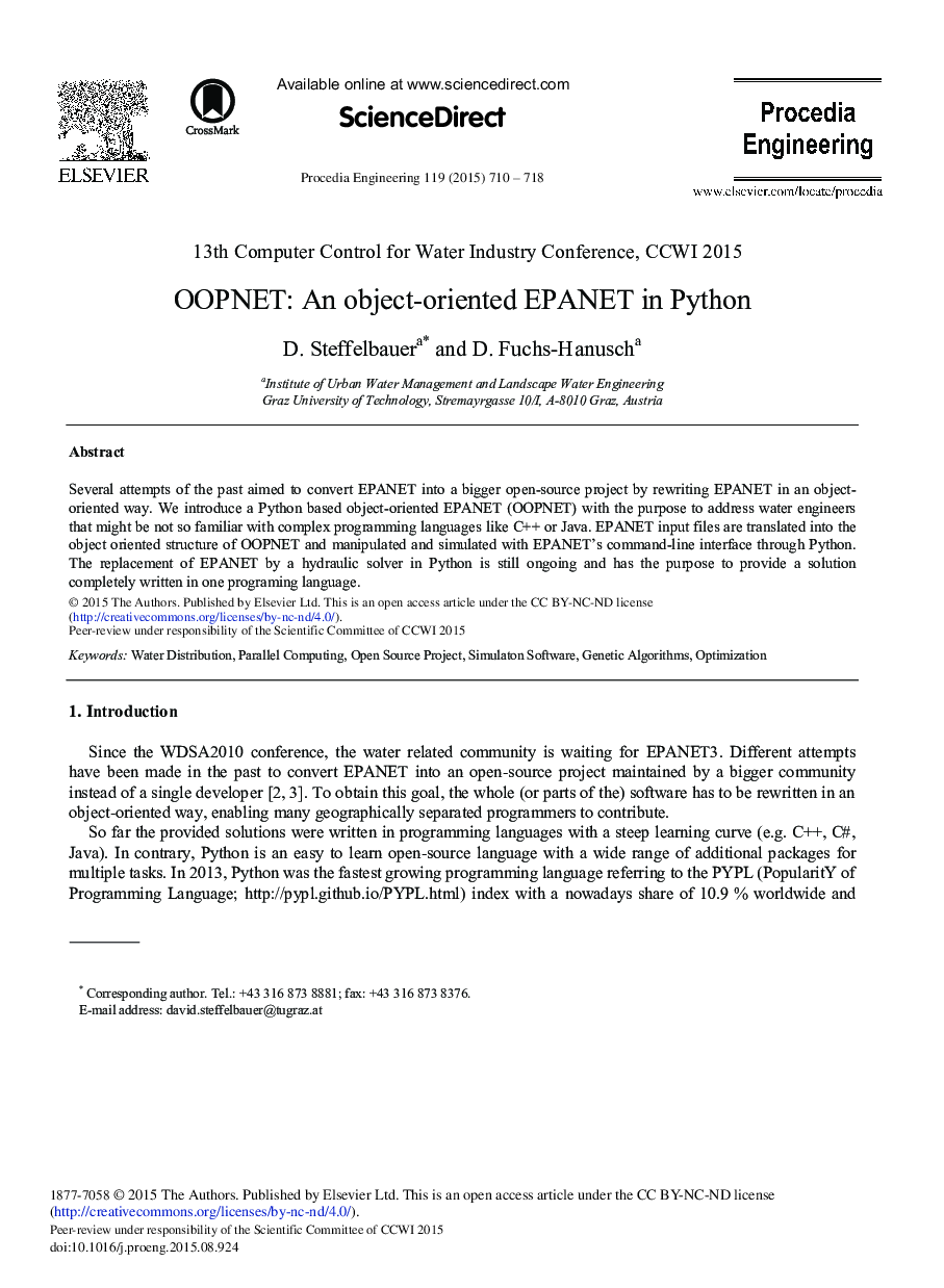 OOPNET: An object-oriented EPANET in Python 