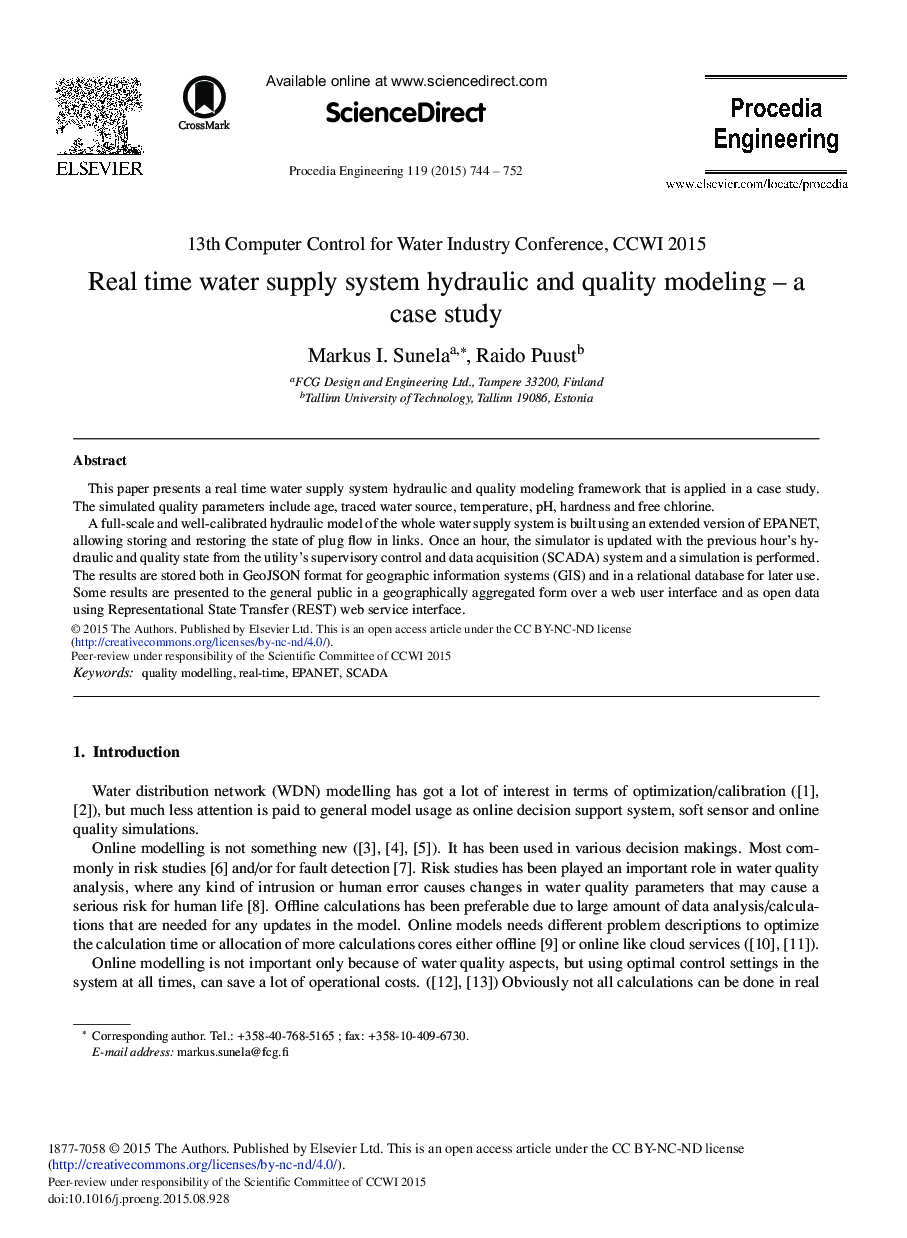 Real Time Water Supply System Hydraulic and Quality Modeling – A Case Study 