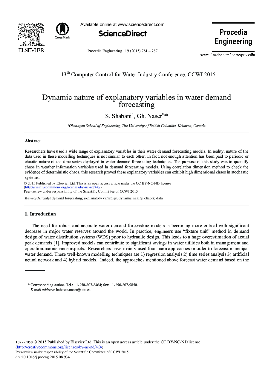 Dynamic Nature of Explanatory Variables in Water Demand Forecasting 