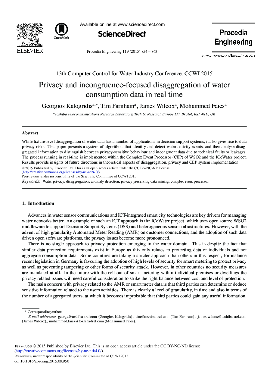 Privacy and incongruence-focused disaggregation of water consumption data in real time 