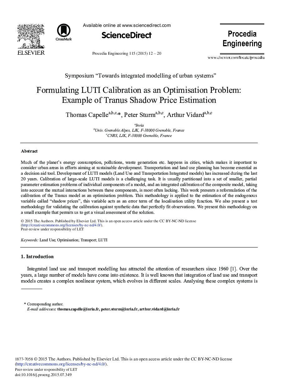 Formulating LUTI Calibration as an Optimisation Problem: Example of Tranus Shadow Price Estimation 