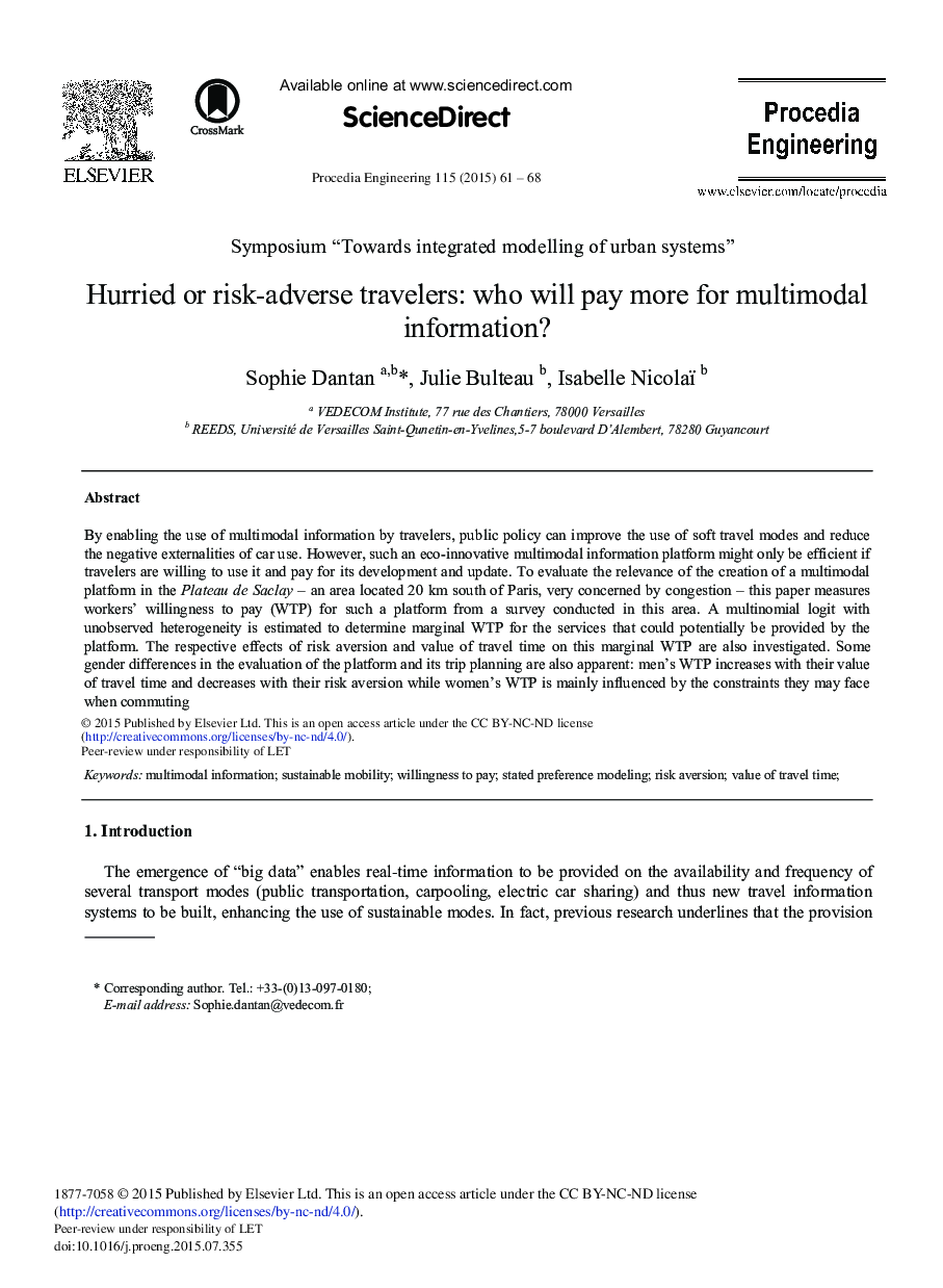 Hurried or Risk-adverse Travelers: who will Pay More for Multimodal Information? 