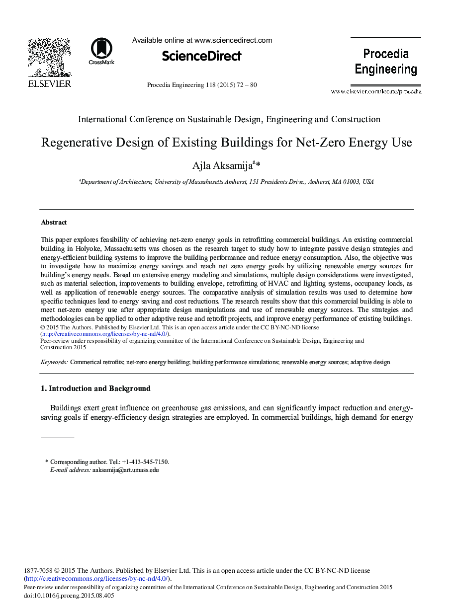 Regenerative Design of Existing Buildings for Net-Zero Energy Use 