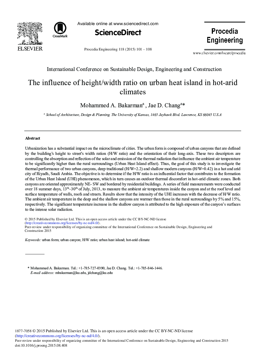 The Influence of Height/width Ratio on Urban Heat Island in Hot-arid Climates 