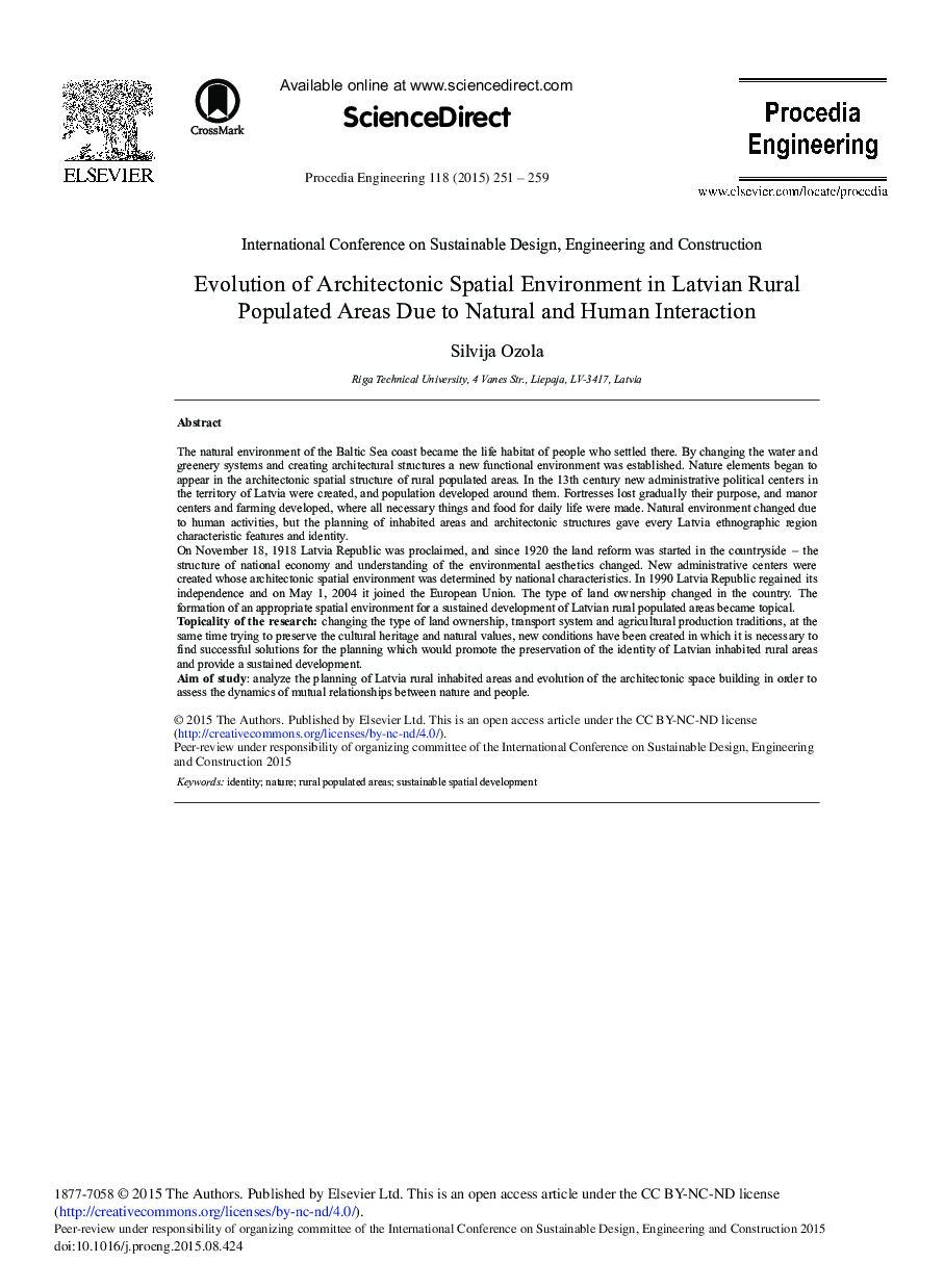 Evolution of Architectonic Spatial Environment in Latvian Rural Populated Areas Due to Natural and Human Interaction 