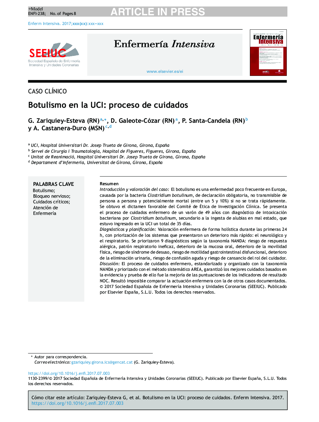 Botulismo en la UCI: proceso de cuidados