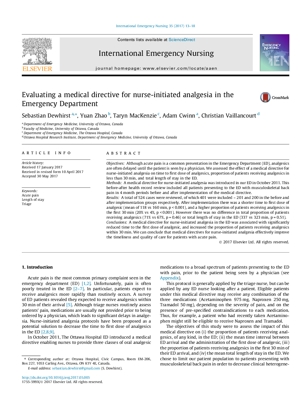 Evaluating a medical directive for nurse-initiated analgesia in the Emergency Department