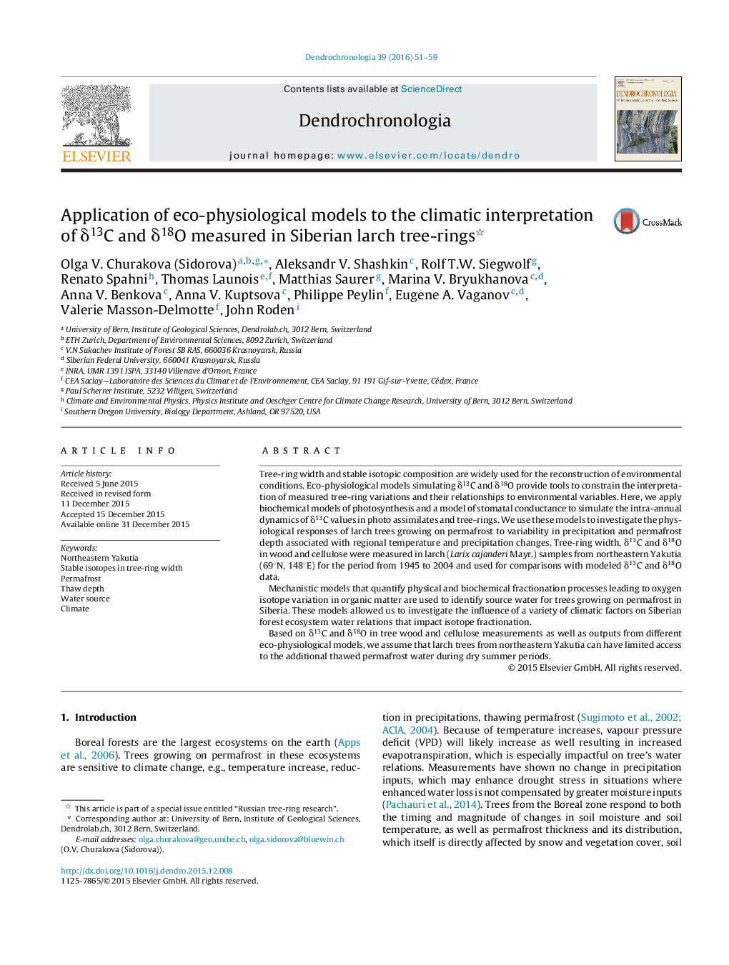 Application of eco-physiological models to the climatic interpretation of δ13C and δ18O measured in Siberian larch tree-rings 