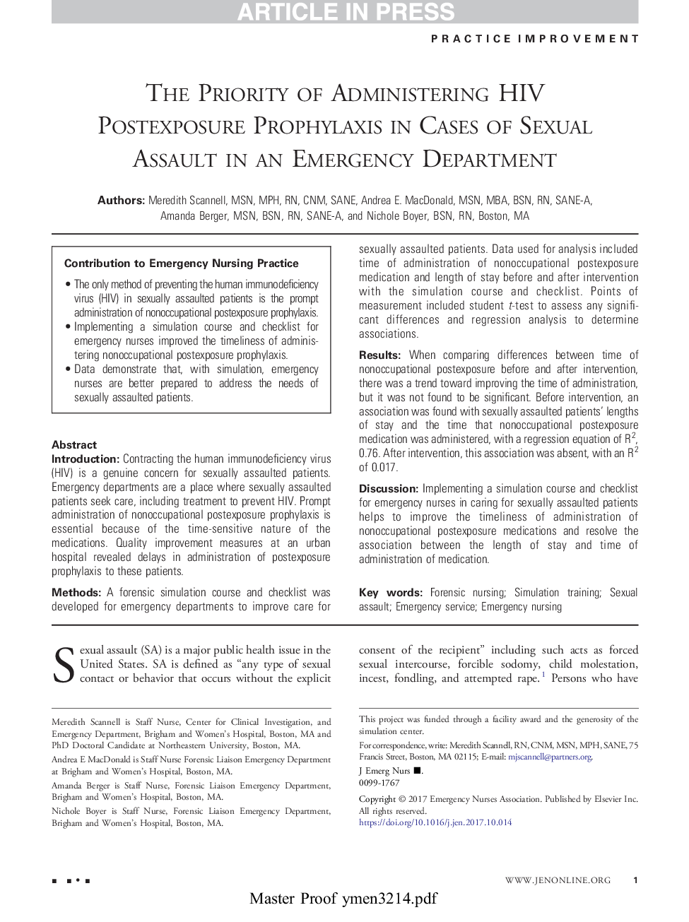 The Priority of Administering HIV Postexposure Prophylaxis in Cases of Sexual Assault in an Emergency Department