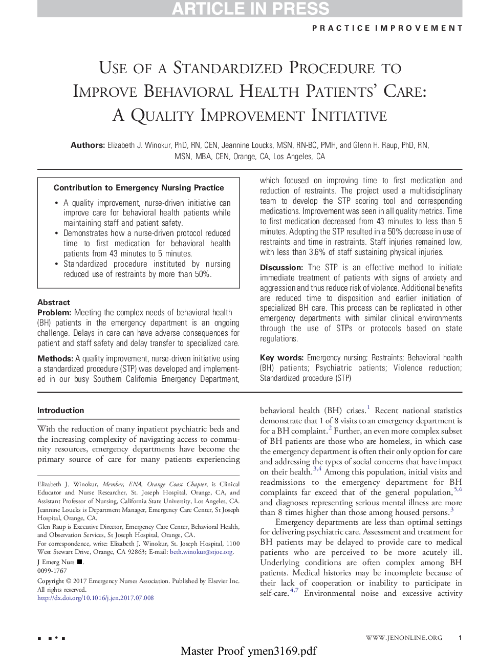 Use of a Standardized Procedure to Improve Behavioral Health Patients' Care: A Quality Improvement Initiative